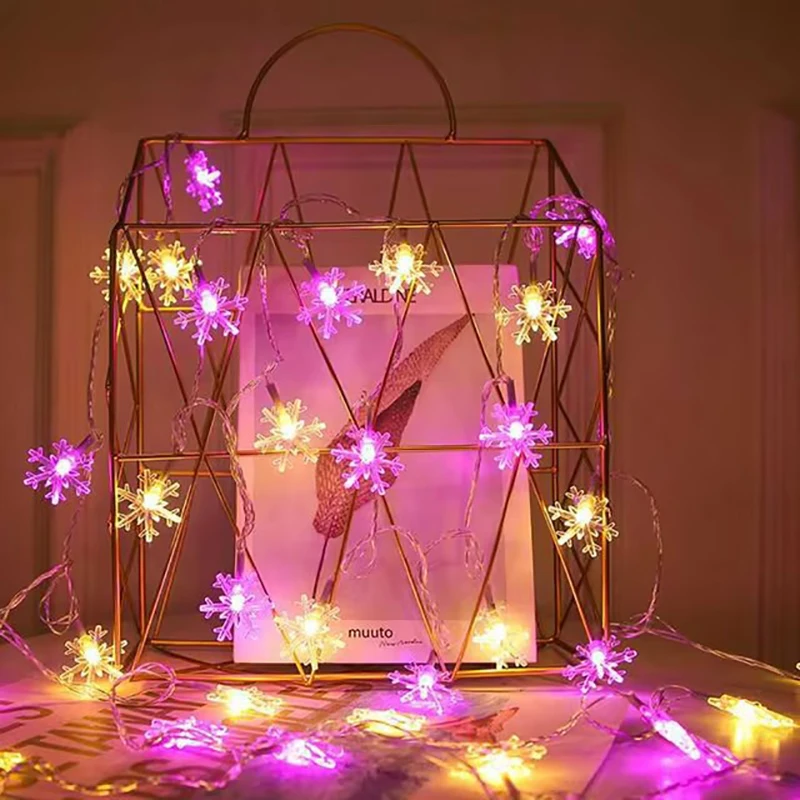 

10/20/40LED Snowflake String Lights Battery Operated Indoor Outdoor Garden Party Garland Fairy Lights Xmas Christmas Tree Decor