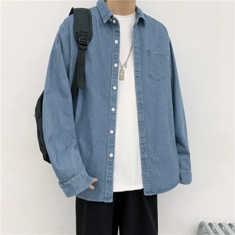 Men's Denim Shirt Long Sleeve Hong Kong Style Casual Loose Spring And Autumn Shirt Men's Top Trend Jacket