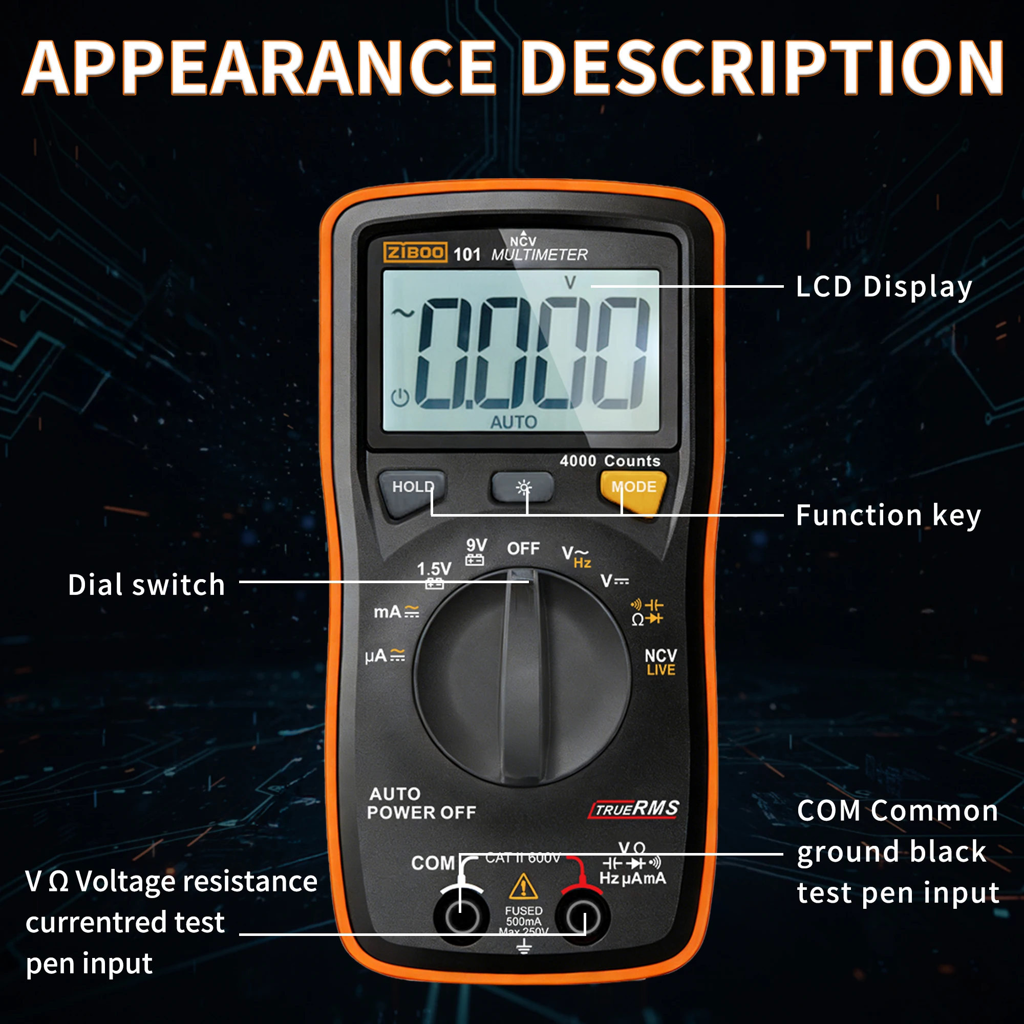 ZIBOO 101 TRMS 4000 Counts Auto-Ranging Pocket Voltmeter,Mini Digital Multimeter,Capacitance, Battery Test and LCD Backlight.