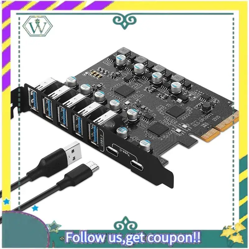 NOWY adapter karty rozszerzeń PCI-E na USB 3.2 typu Gen 2 o szerokości pasma 20 Gb/s, 7-portowy (5XUSB-A+2Xtype-C), obsługa MAC 10G