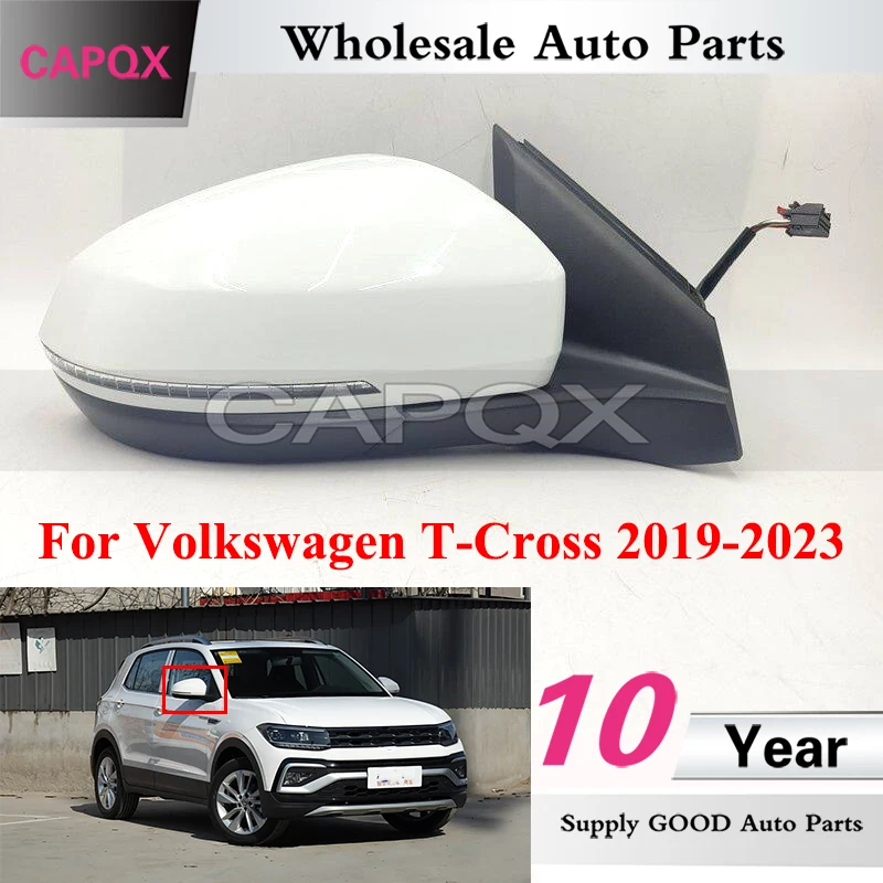 CAPQX 6 wire Car Rearview Mirror Assembly For Volkswagen T-Cross 2019-2023 Reversing Mirror Rear View Mirror (White)