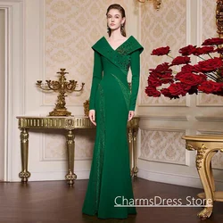 Green Mermaid Evening Dress Arabian Party Dresses Customized V Neck Crystal Lace Trumpet Formal Prom Gown for Weddings
