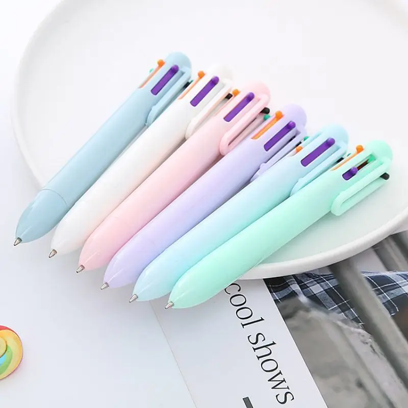 Lytwtw's Stationery School Supplies 6 Color Macaron Pens Multicolor Ballpoint Pen Multifunction Office Creative Pen