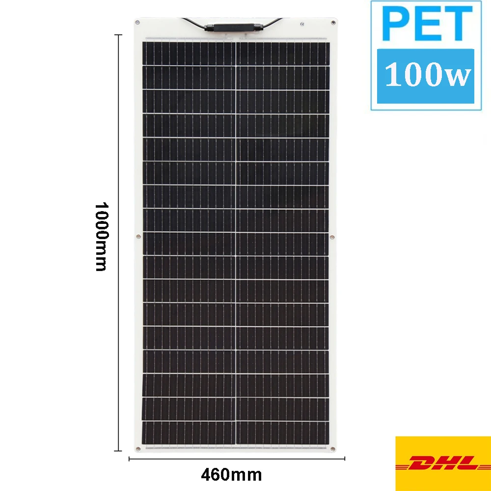 200 واط 150 واط 100 واط ETFE PET لوحة طاقة شمسية مرنة 19% 23% خلية أحادية البلورية 12 فولت شاحن بطارية سقف المنزل في الهواء الطلق تخييم RV قارب