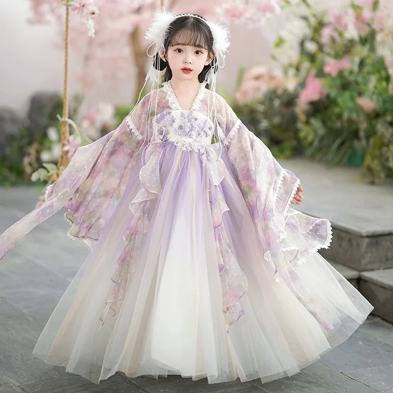 Ancient Kids Traditional Dresses Chinese Outfit Girls Costume Folk Dance Performance Hanfu Dress for Children Hanfu set