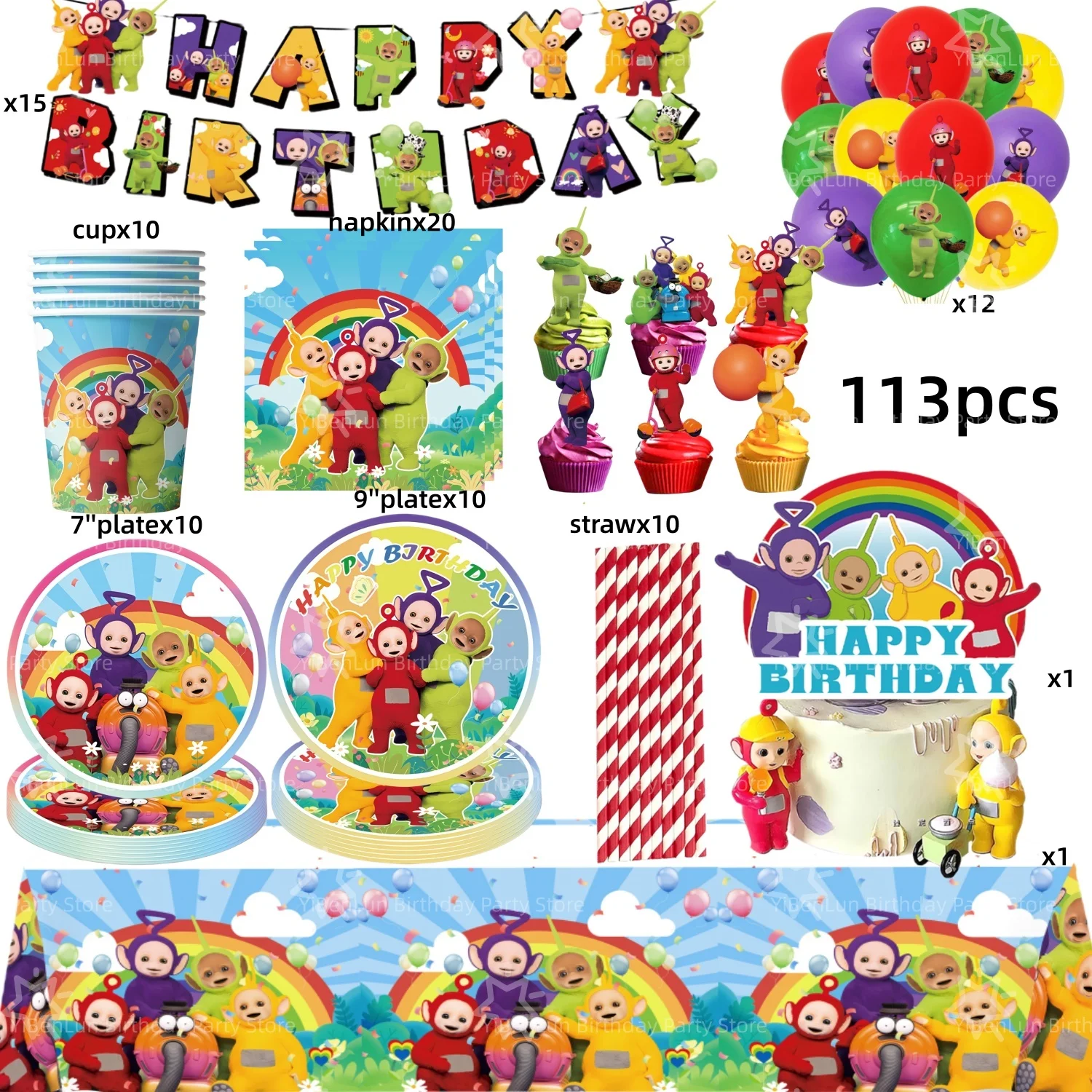 Tinky Winky Verjaardagsfeestje Decoratie Antennababy Po Wegwerp servies Tafelkleed Bord Beker servet Kinderfeestje Gunsten Benodigdheden