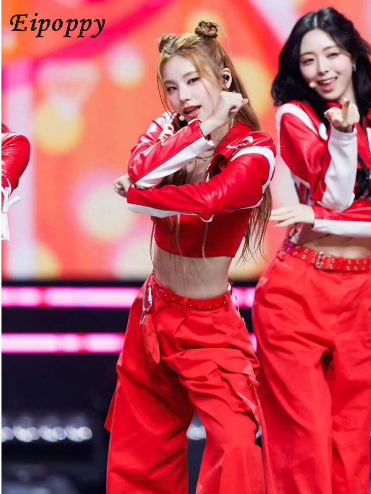 KPOP girl group performance costume Korean dance ITZY jazz dance costume Female red hip-hop motorcycle spicy girl set