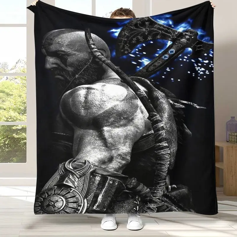 Classic God of War Games Kratos Flannel Blanket,Ultra Soft Plush Throw for Home Bedroom Bed Sofa Cover Office Camping Picnic