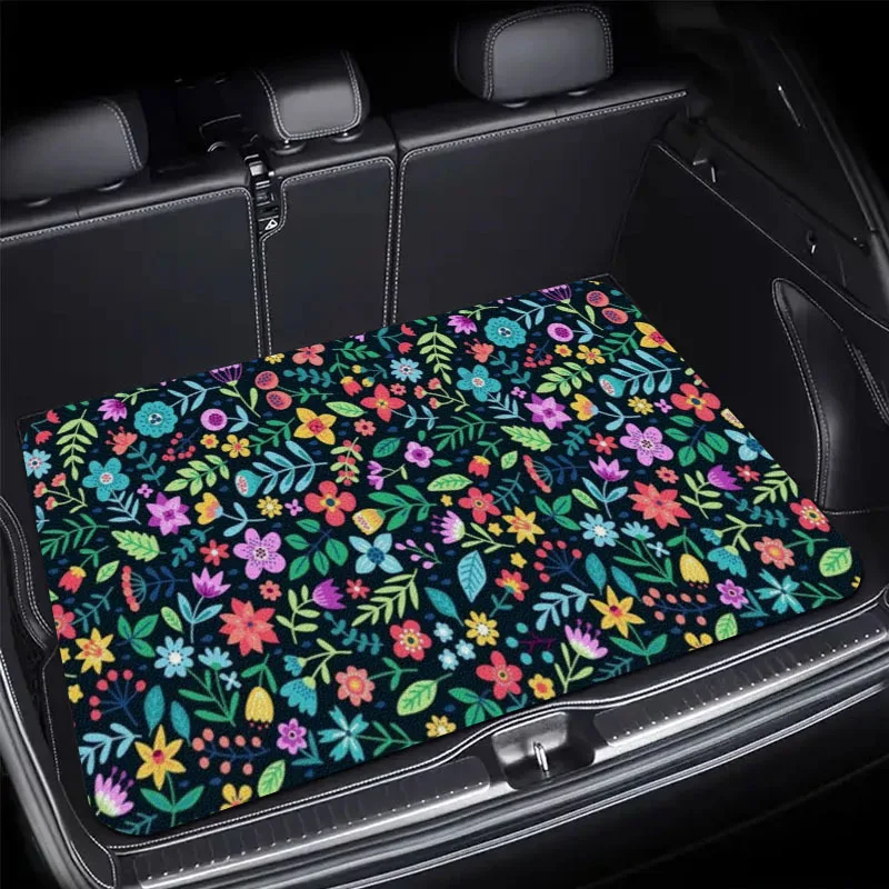 Tapete Protector Universal para Maletero de Auto con Estampado Floral Vibrante, Impermeable, Compatible con Sedanes, CUV y SUV