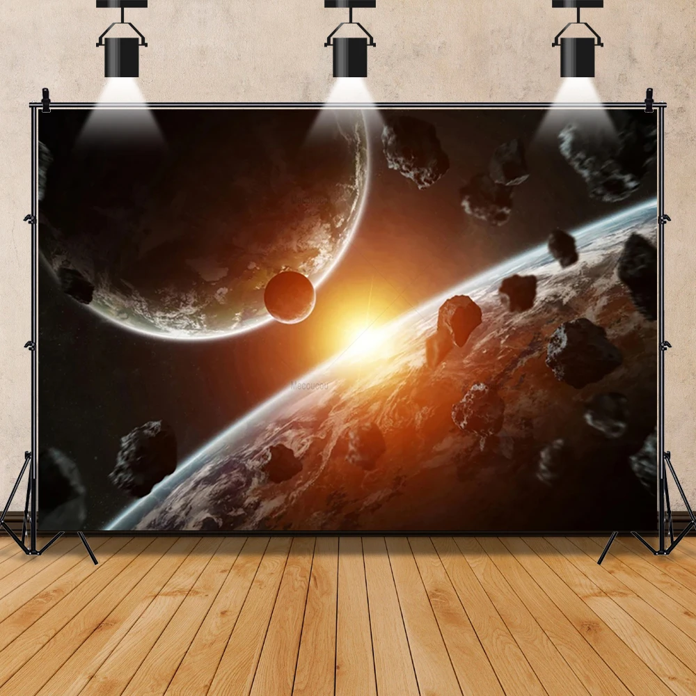 Dark Outer Space Custom Backdrop for Kids Universe Astronaut Rocket Galaxy Stars Birthday Party Baby Shower Decor Photograph Pro