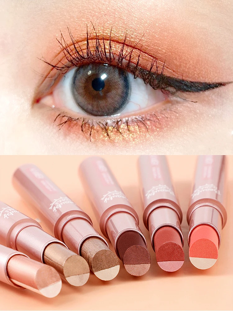 Waterproof Double Color Eye Shadow Stick - Gradient, Sweat-proof, and Smudge-proof Makeup Tool for Easy and Long-lasting