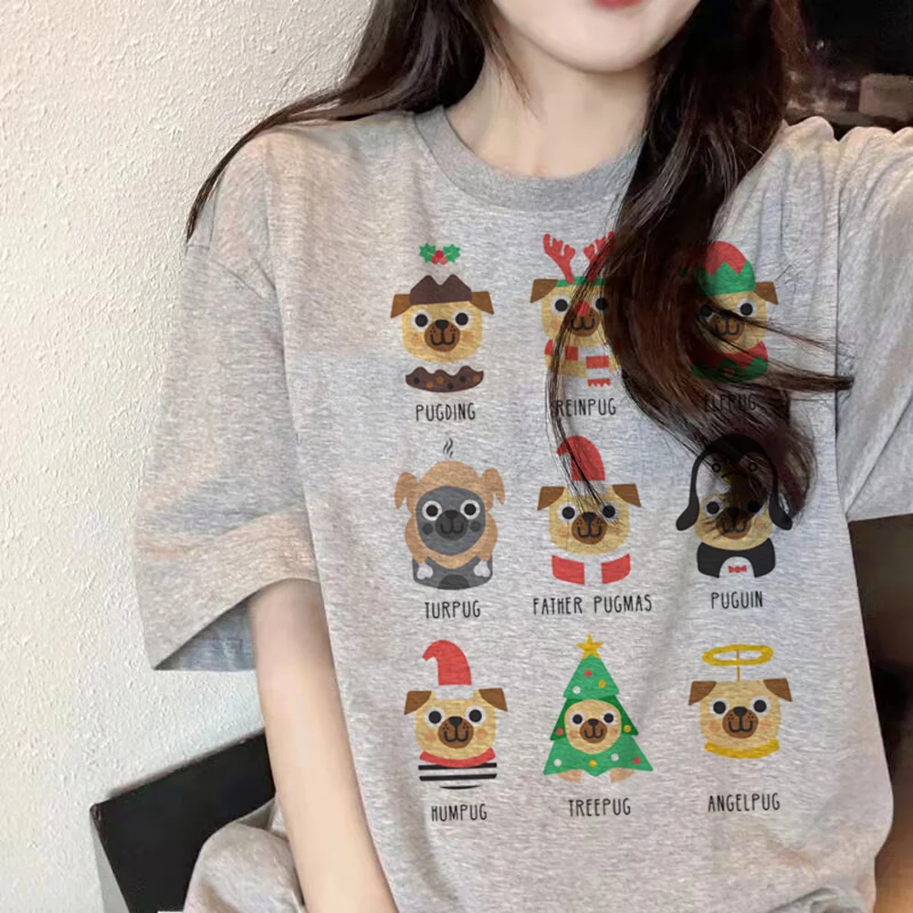 Mops t shirt damski zabawny top damski ubrania w stylu harajuku