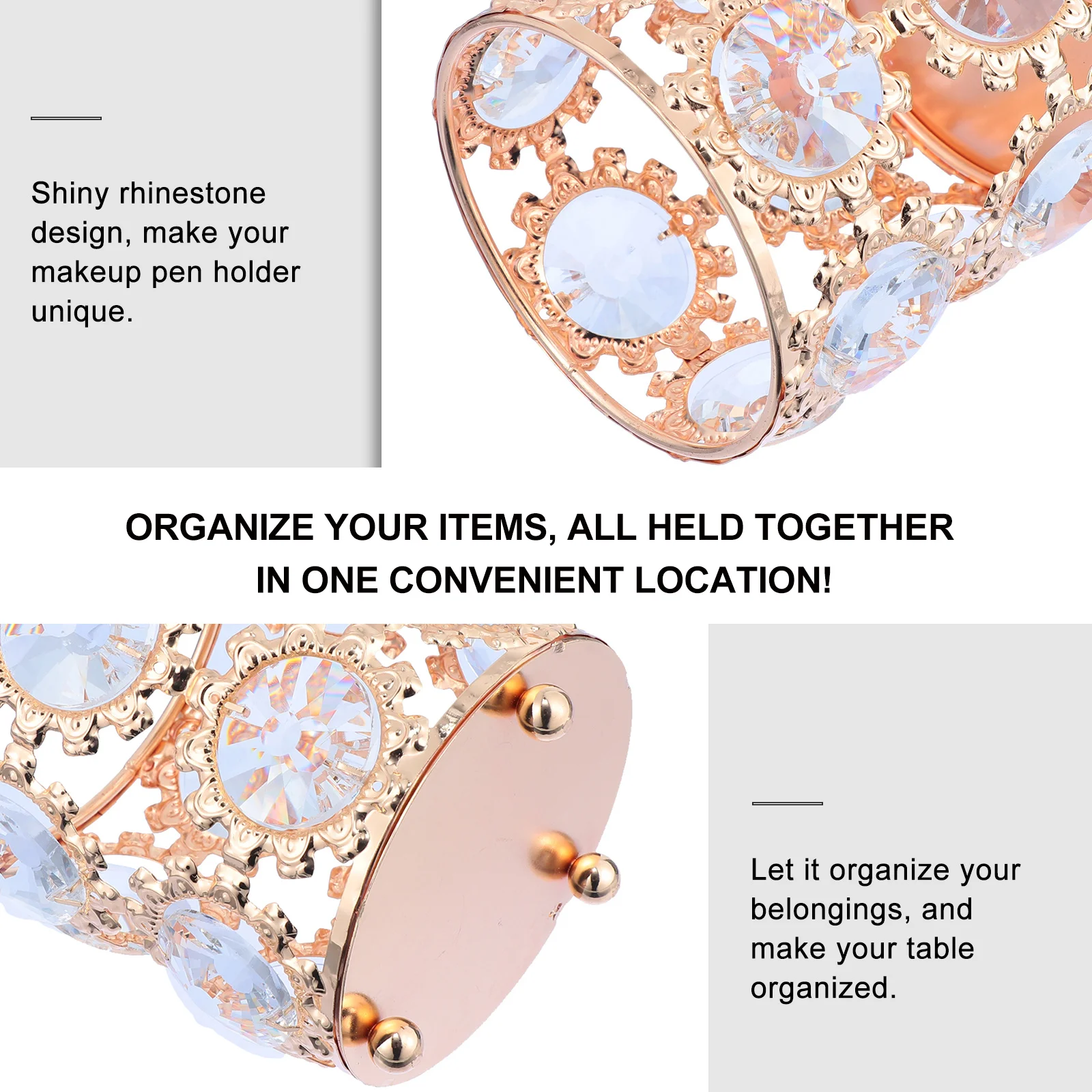 Caja de almacenamiento de brochas de maquillaje con diamantes de imitación, organizador para escritorio, portalápices, artículos diversos, decoración de papelería, gran capacidad