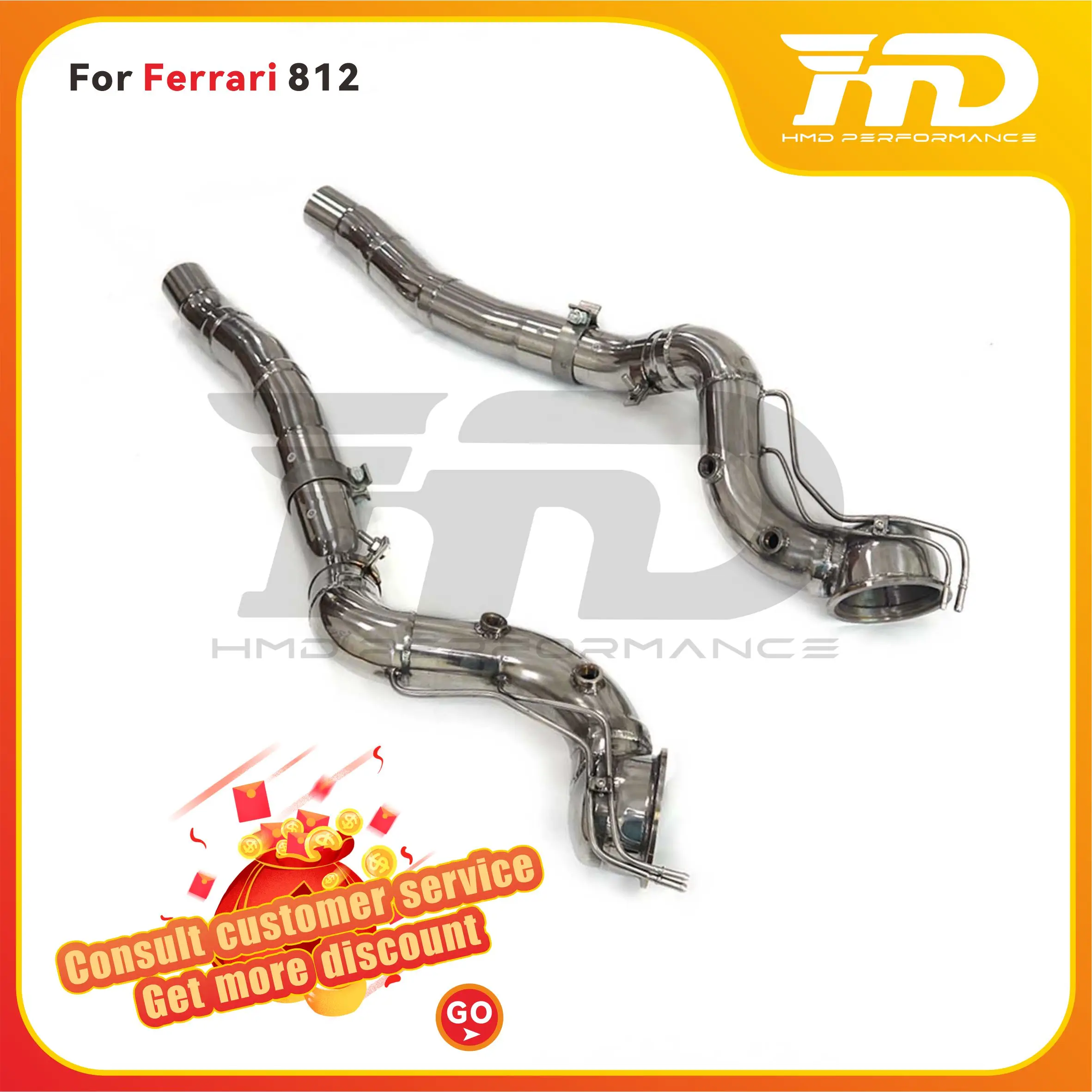 HMD Lossless installation Stainless Steel Exhaust System Performance Downpipe for Ferrari 812 With OPF without Heat Shield