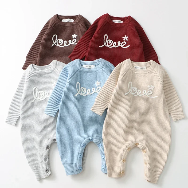 2026 ملابس الربيع الطفل السروال القصير ملابس الطفل الدافئة متماسكة رومبير الوليد الرضع صبي فتاة اليدوية التطريز بذلة الخريف الملبس