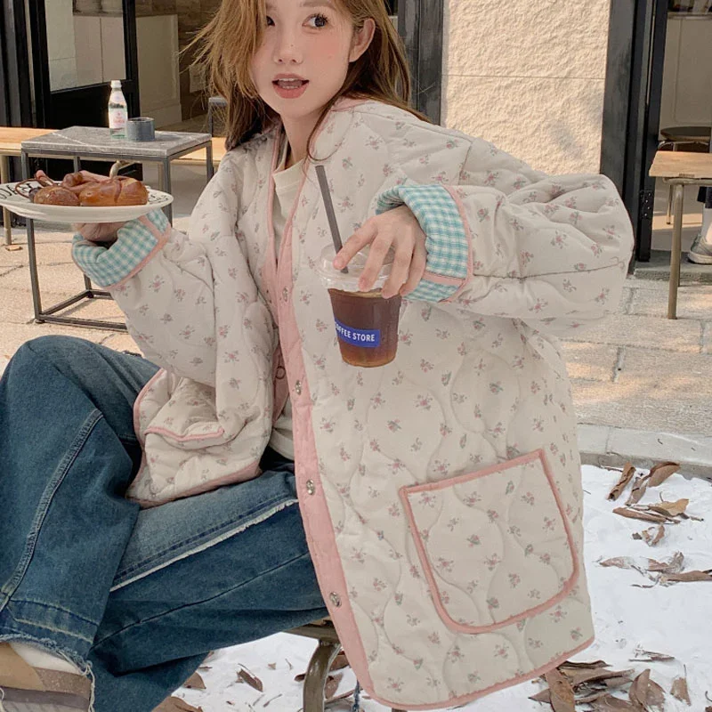 

Дизайнерская чувственная хлопковая куртка с цветочным принтом тыквы для женщин, осень-зима, новый свободный двусторонний однобортный топ