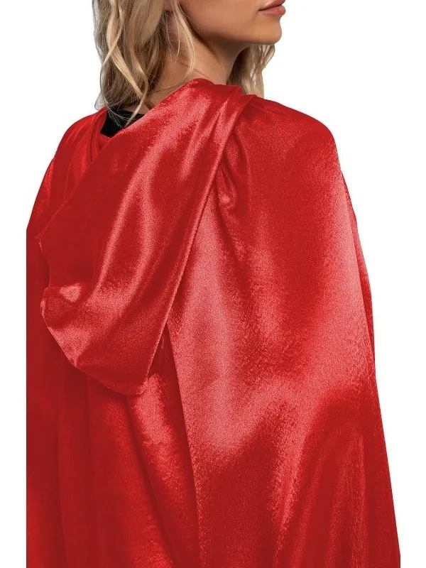 Red Satin loween  Hooded Cloak Cosplay Stage Costume Bright Surface Treaent Women's Ethnic Wear T Top