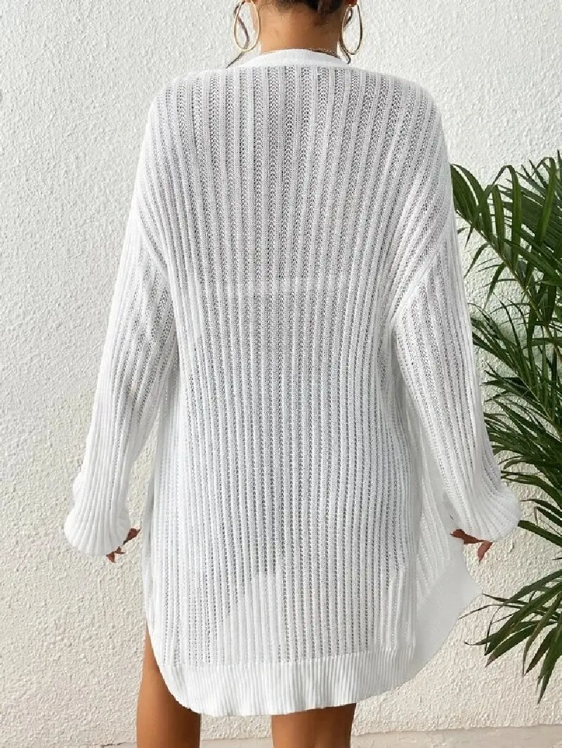 Women\'s Sweater Drop Shoulder Ribbed Knit Duster Cardigan Sweater for Women