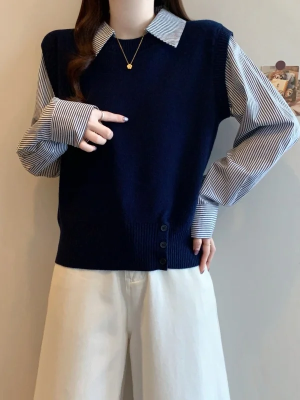 

Стильный свободный лонгслив с эффектом двухслойности, модный женский повседневный топ больших размеров, осень 2025