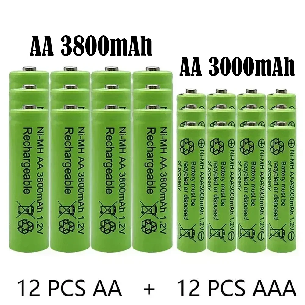 New 1.5V AA + AAA NI MH Rechargeable AA Battery AAA Alkaline 3800-3000mah For Torch Toys Clock MP3 Player Replace Ni-Mh Battery