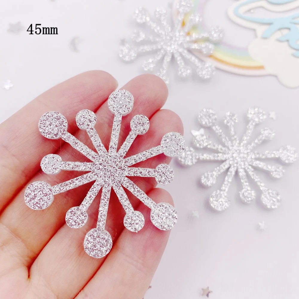 20pcs Felt Fabric Colorful Glitter Bepowder Christmas Snowflower Patch Applique DIY Hair Bow Craft Supplie Christmas Accessories