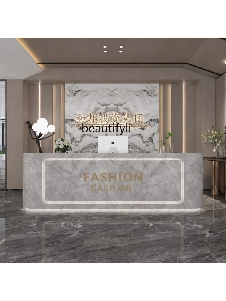 Simple Cashier Clothing Store Front Desk Commercial Beauty Salon Reception Desk Imitation Marble Modern Bar Counter