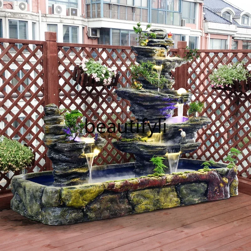 

Large rockery flowing water fountain feng shui living room, courtyard fish pond villa landscaping, ornament home07