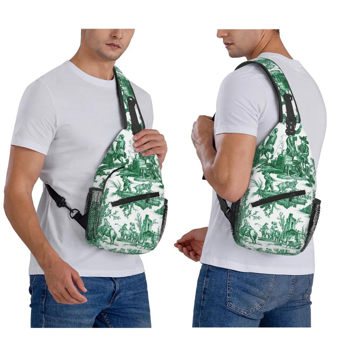 

Vintage French Toile De Jouy Motif (8) Chest Bag Men Sling Crossbody Backpack Chest Bag Traveling Hiking Daypack Shoulder Bag