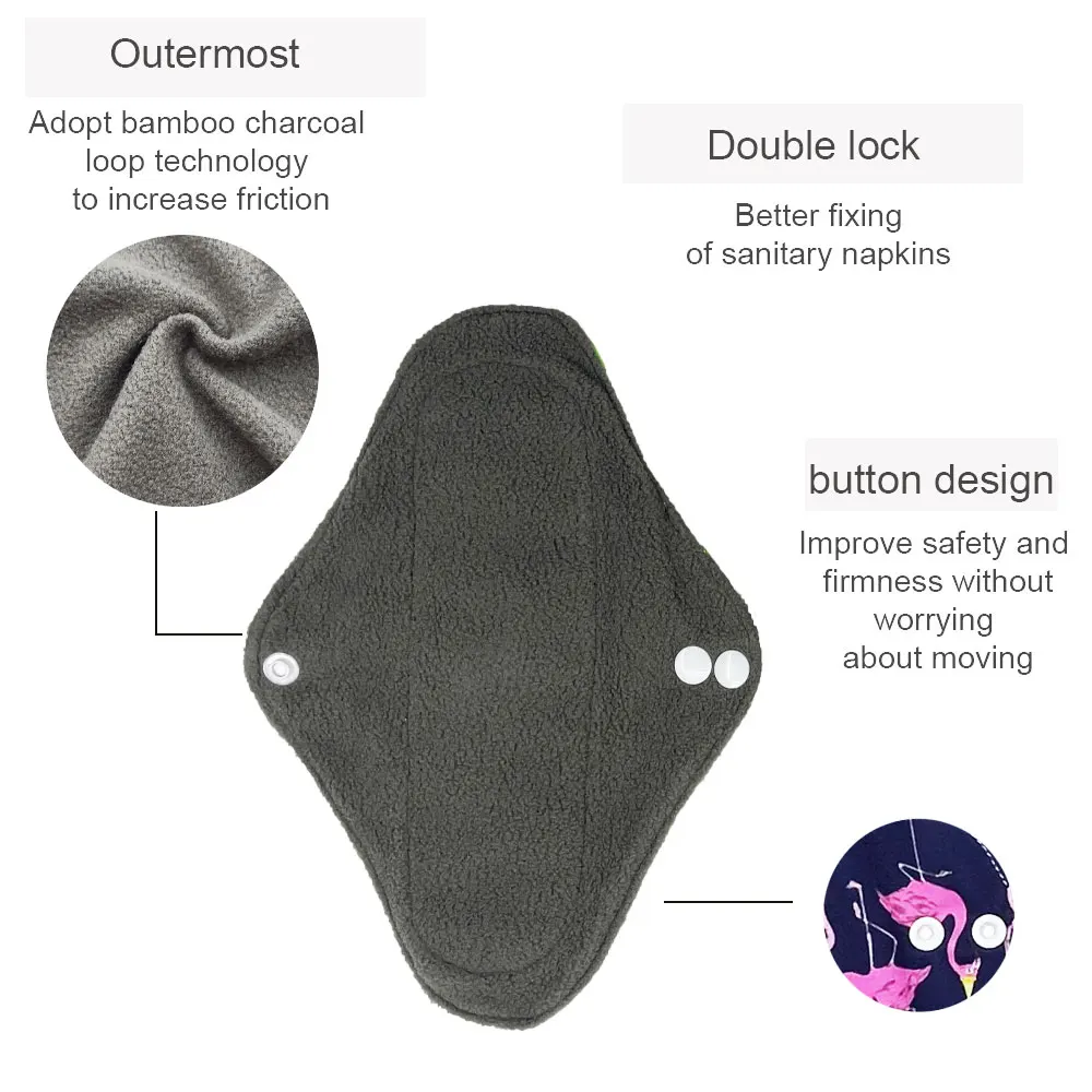 Reusable Menstrual Pads for women, Bamboo Charcoal Pantyliner, washable sanitary napkins 7Pcs and 1 PC Waterproof Storage Bag