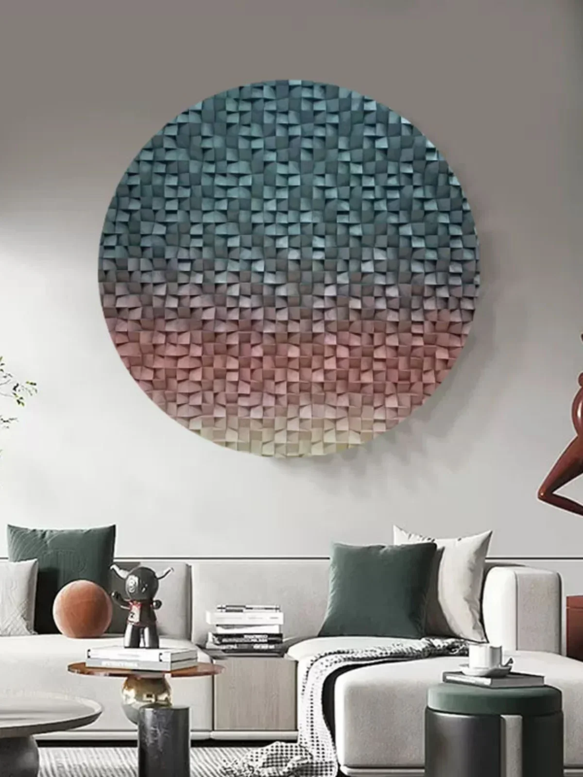 Circular mural living room painting entity abstract wooden three-dimensional installation porch decoration painting