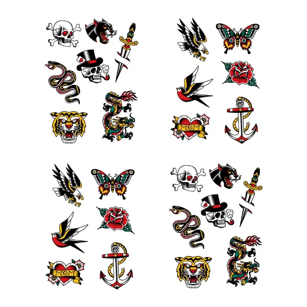 

Waterproof Temporary Tattoo Sticker Set of 4, Skull Swallow Design for Adults, Hand Arm Shoulder Body Art