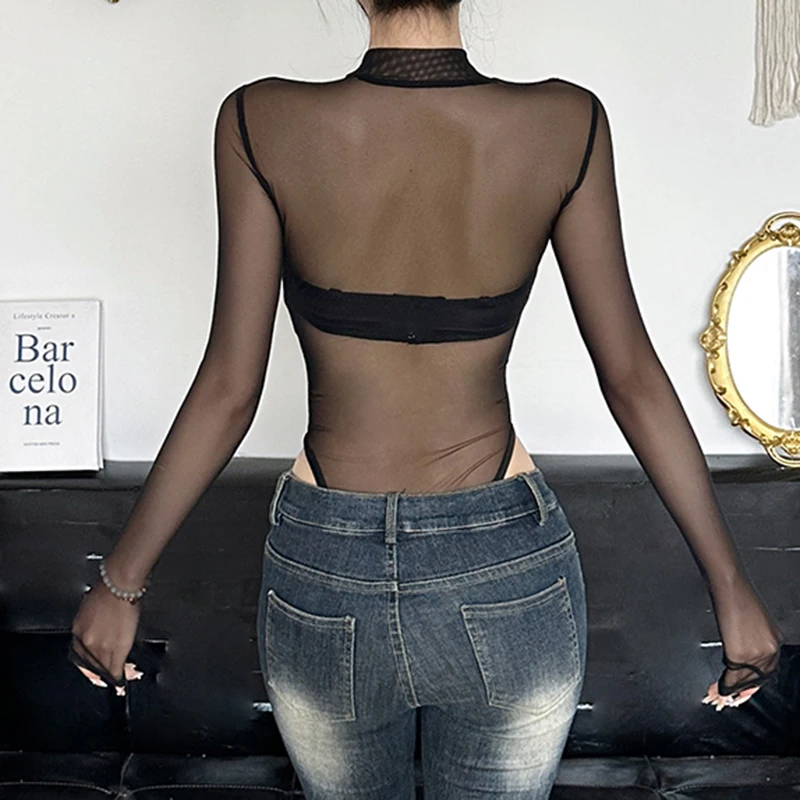 ملابس داخلية مثيرة على شكل ثعبان مطبوعة بشبكة مرقعة ضيقة ورقبة دائرية وأكمام طويلة ثوب فضفاض للنساء موضة صيف 2025 ملابس خروج للسيدات #3