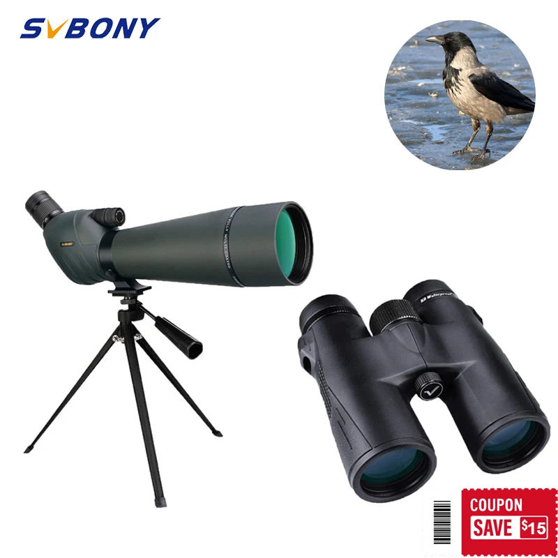 

SVBONY SV47 Binoculars 8x42 Powerful Telescope and SV411 20-60x80 Dual Focus Spotting Scope IPX7 Waterproof for Bird Watching