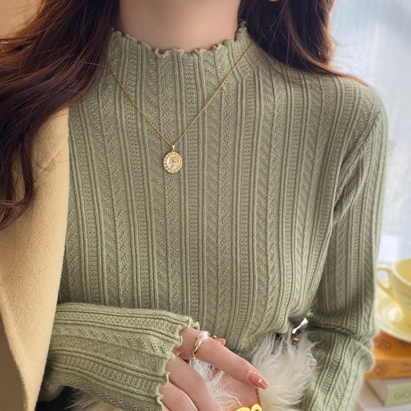 Sueter Feminino Bianco Collo a lupetto Maglione lavorato a maglia Donna Pullover Nuovo maglione lavorato a maglia a maniche lunghe Pullover Donna Top Maglieria Q2177