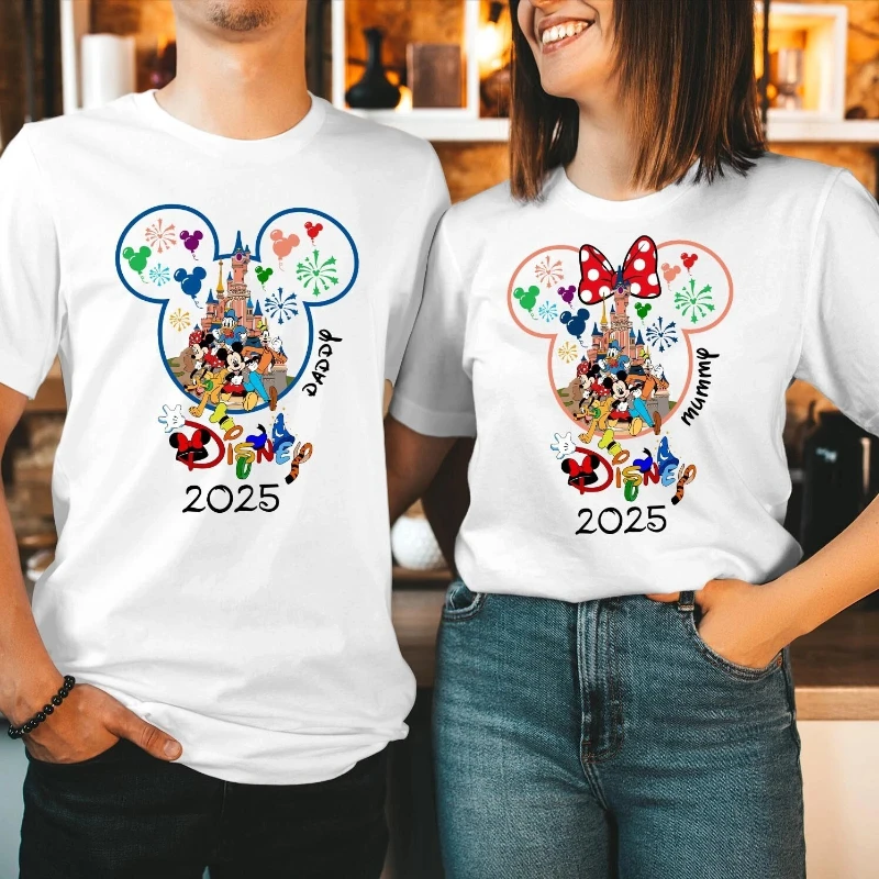

Disney Family Vacation Trip Disneyland Men's Cotton T-shirt Summer New Fashion Y2K Men's and Women's Couples Streetwear