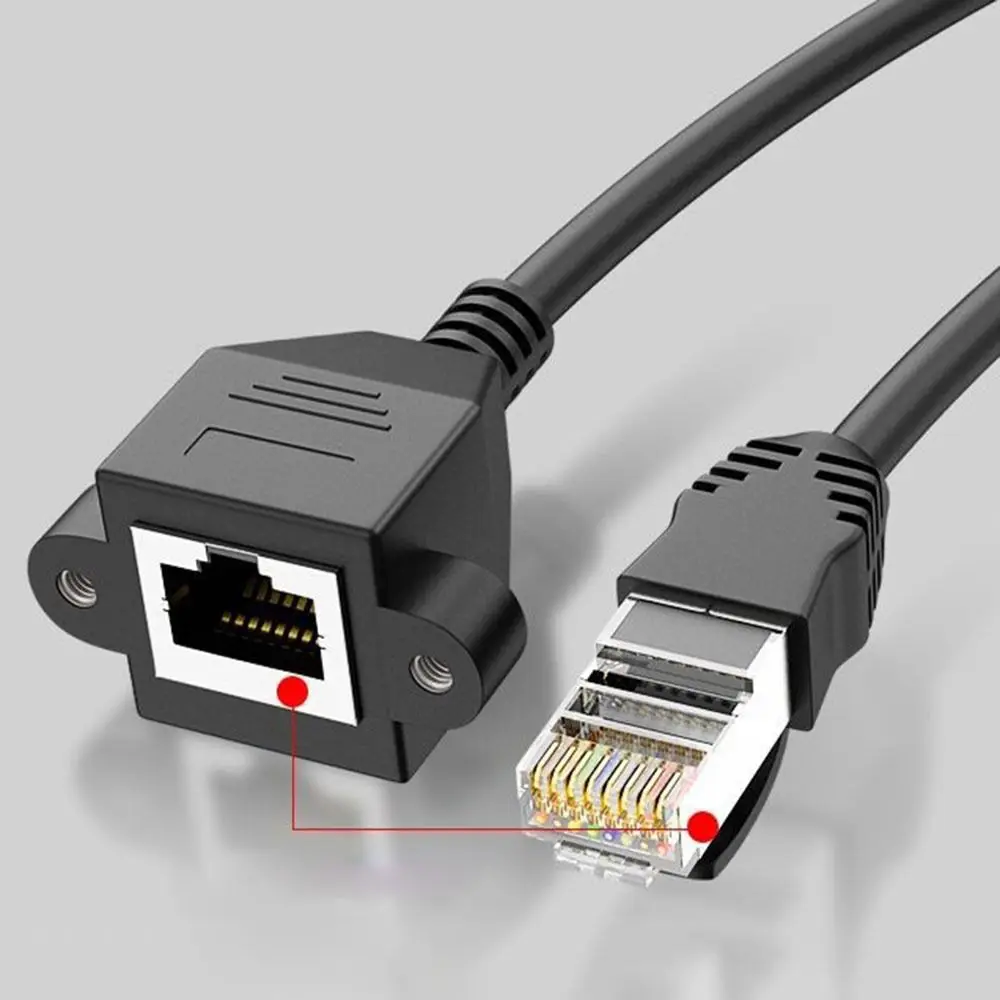 Professional 8Pin Male to Female RJ45 Cable CAT5 Screw Mount Ethernet Extender Universal Extension Cord Network Extension