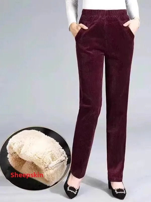 Harlan-broek van lamsfluweel met hoge taille, Fce-gevoerde vrijetijdsbroek voor dames, herfst-winterbroek met rechte pijpen