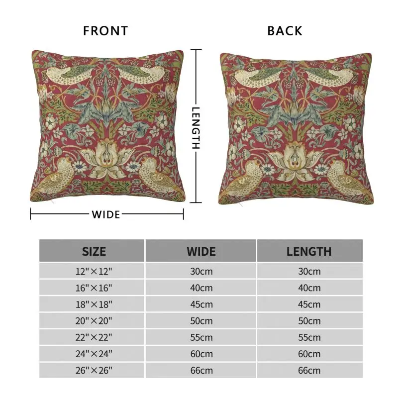 Custom William Morris Strawberry Thief Red Cushion Cover 40x40cm Floral Textile Pattern Soft Cute Pillow Home Decor