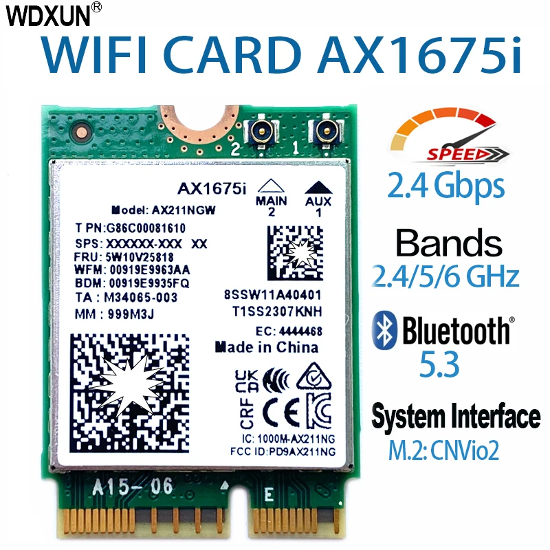 

Беспроводная сетевая карта Killer AX1675i AX211 WiFi 6E 1675i Интерфейс CNVIo2 трехдиапазонный 5374M Bluetooth 5.2
