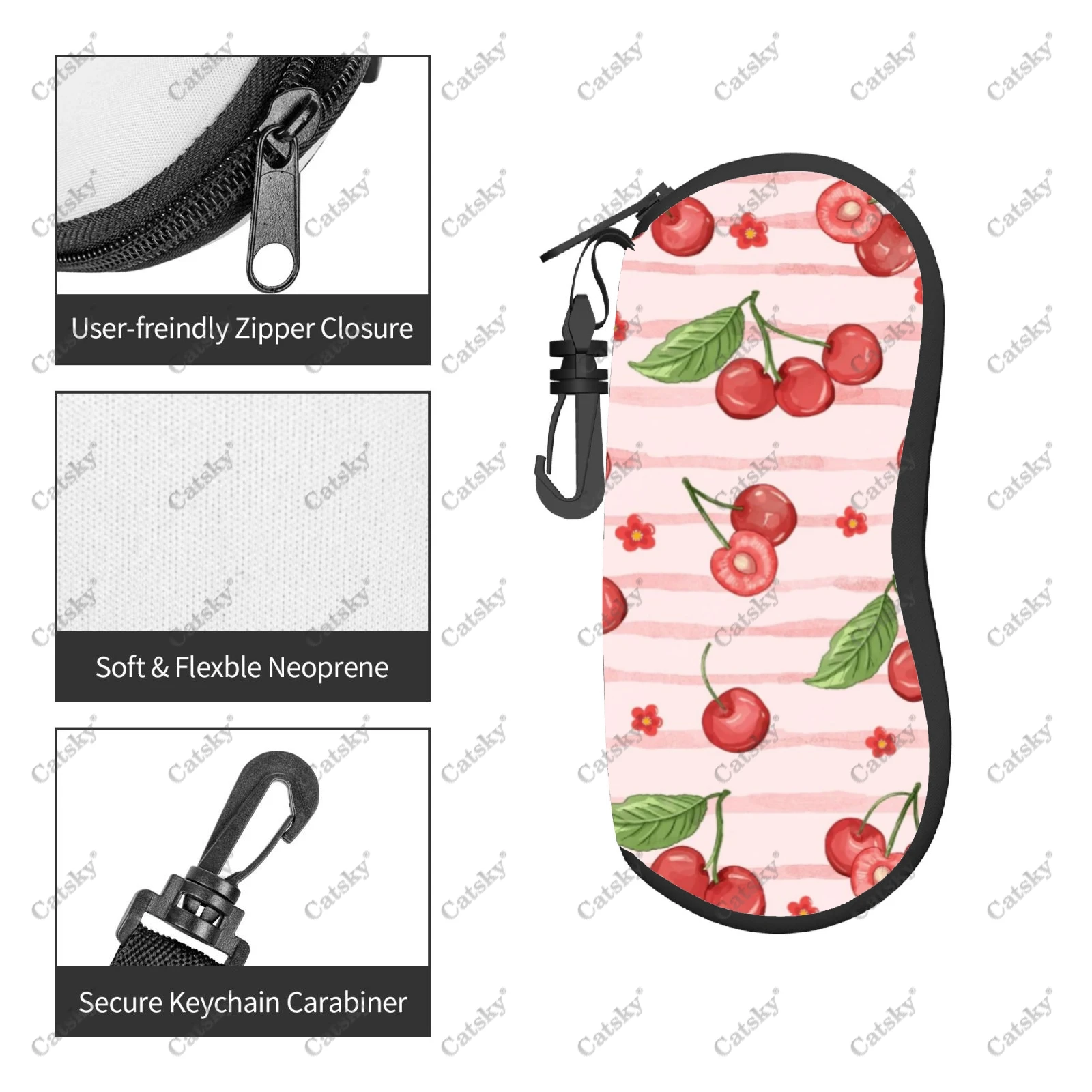 cherry fruit Glasses Case Printed Travel Zipper Sunglasses Bag Pattern Classic Men's and Women's Storage Glasses Bag