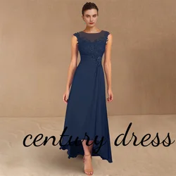 A-Line Mother of the Bride Dress Formal Wedding Guest Elegant Jewel Neck Asymmetrical Chiffon Sleeveless with Lace Sequin Ruchin