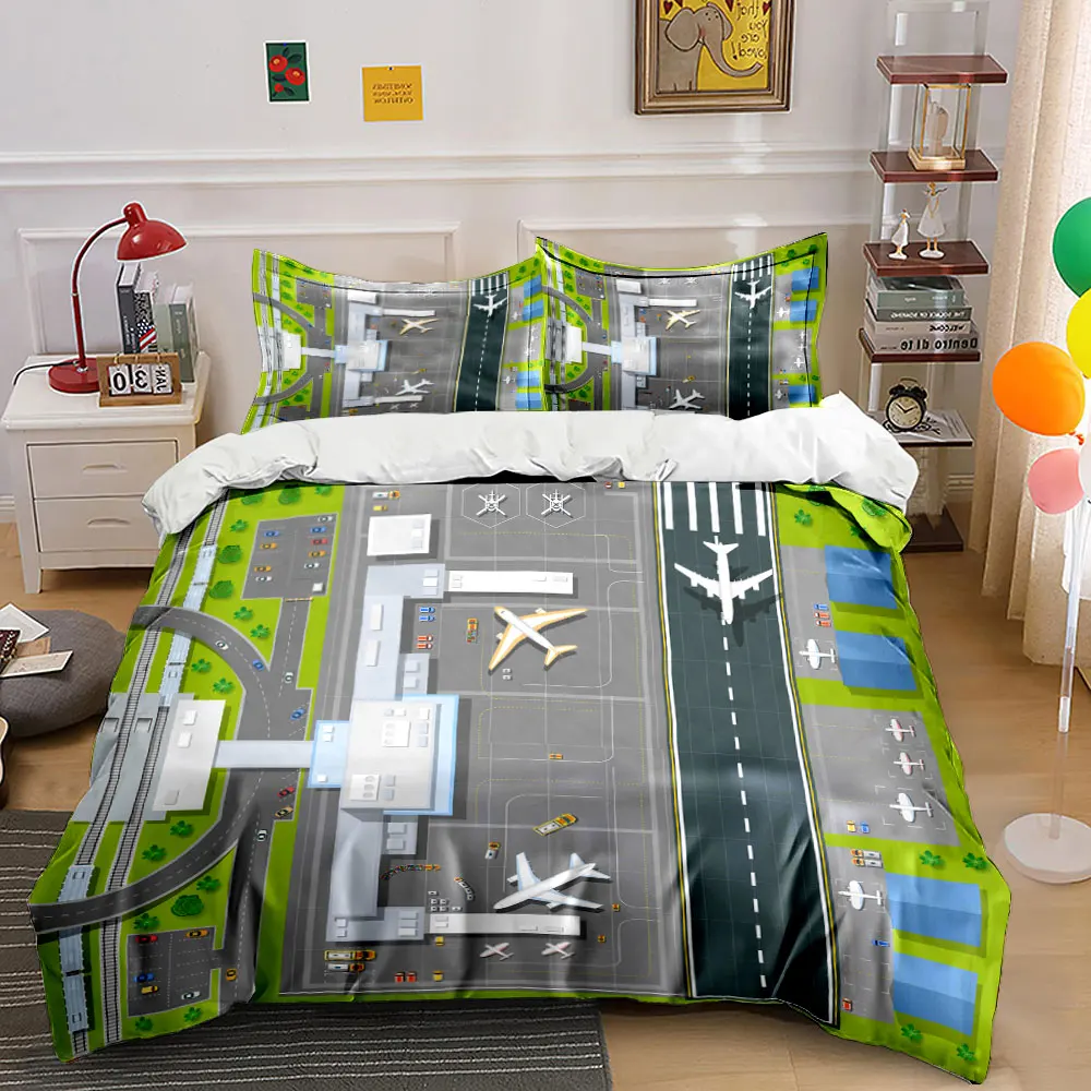 Airport Runway Toy Set Multiple sizes kid's and adults' bedroom Exquisite 3PC bedding set, gift