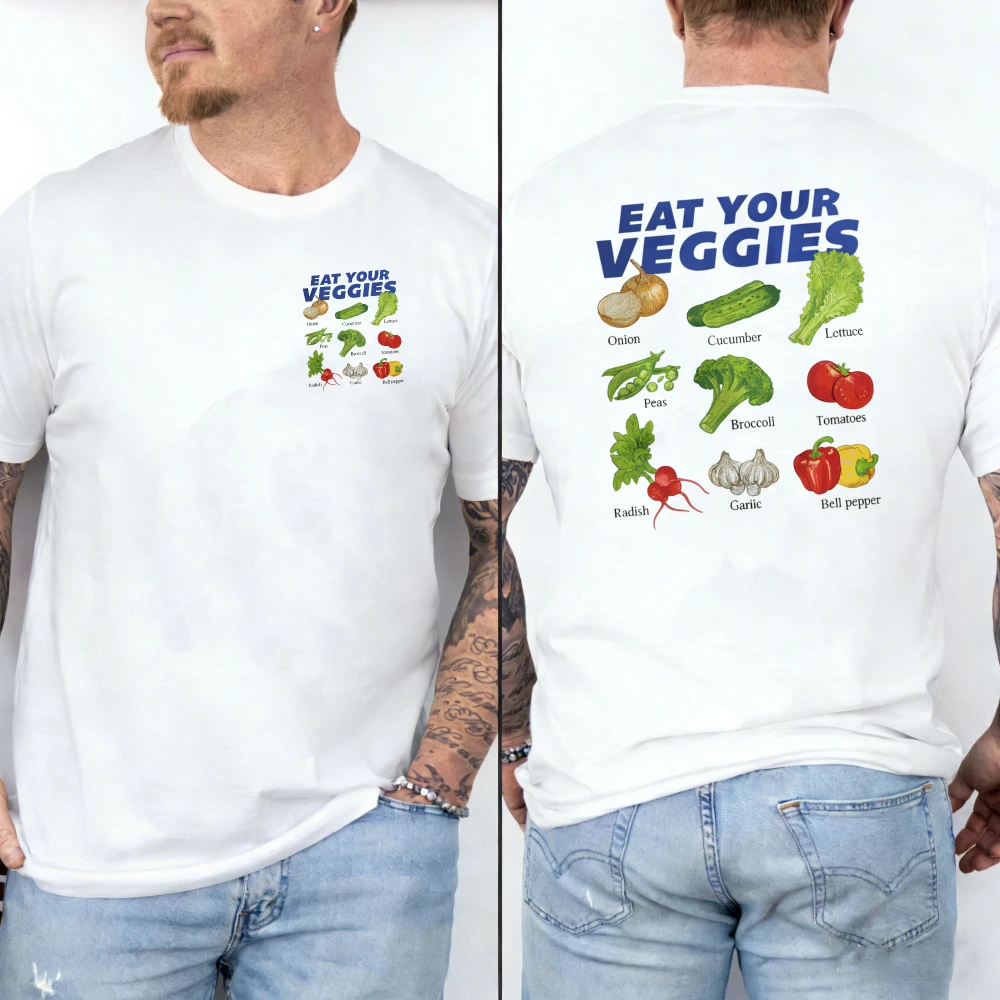 Funny Men'S Summer Casual Top Vegan Vegetarian Healthy Food Front Back Print Cotton Shirt Vegetarian  Harajuku Graphic T Shirts