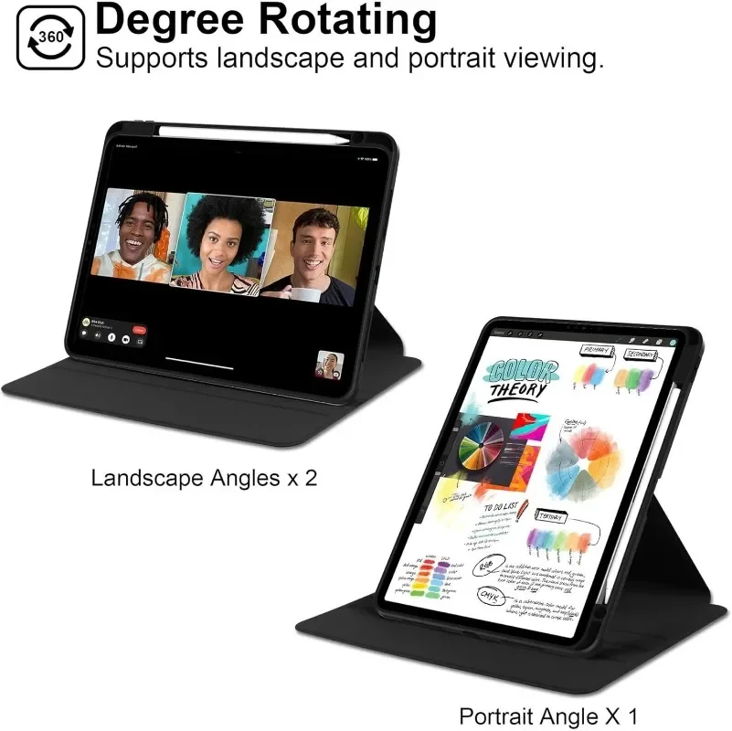 حافظة دوران 360 لجهاز Ipad A16 11th 2025 Air 11 Pro 12.9 13 2024 غطاء حامل القلم الرصاص Ipad 10.2 9.7 Air 2 3 4 Mini 6 7 Stand capa