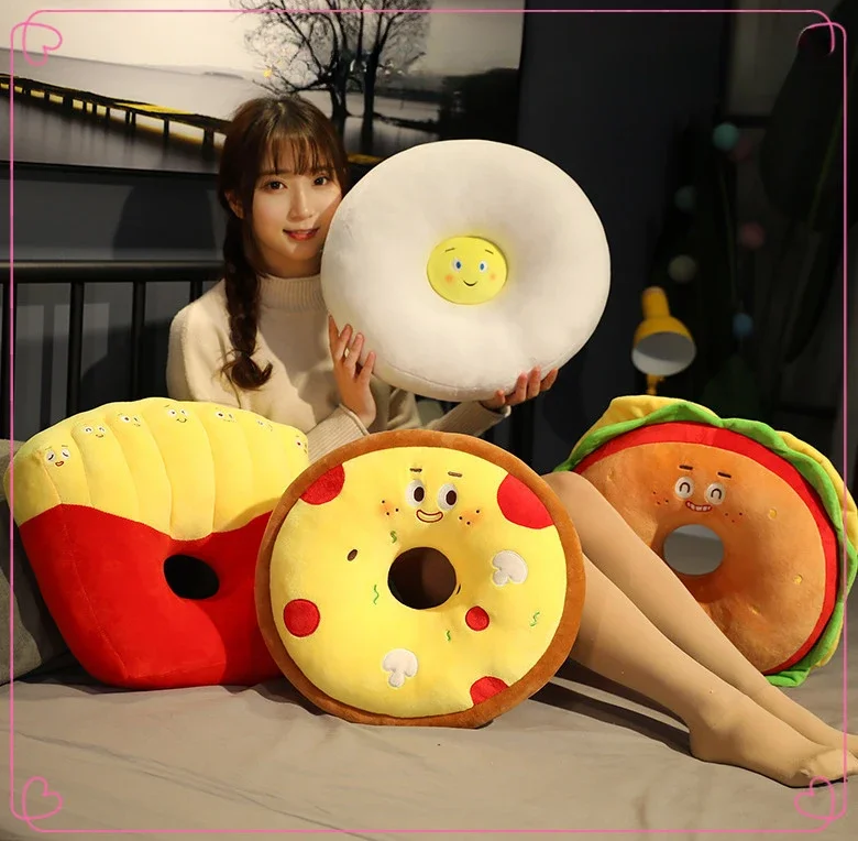 Stuffed Foods Plush French Fries Hamburgers Pizza Egg Cushions Simulated Food Cushions Comfortable Festival Gift for Friend