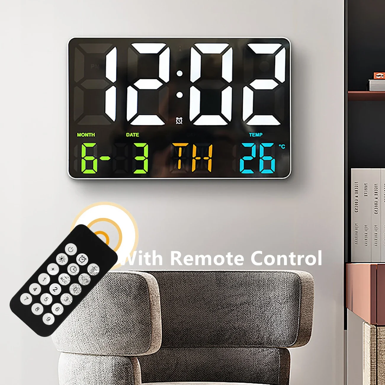 LED Digital Wall Clock Large Screen Electronic Clock Simple Style Living Room Multiple Alarm Cloc  with Remote Control