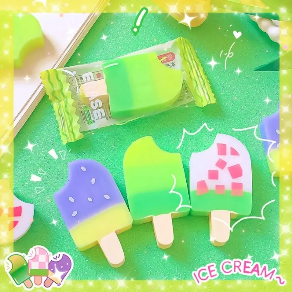 New Design Cute Ice Cream Eraser Creative Lovely Popsicle Pencil Rubber Kawaii Novelty Wiping Eraser Students