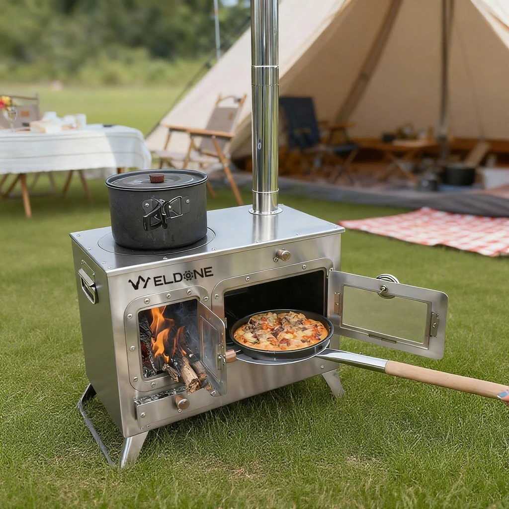 

Luxury Wood Stove Pizza Oven 9" Portable Cast Iron Stainless Steel Adjustable Height Folding Design for Camping Tent Heating