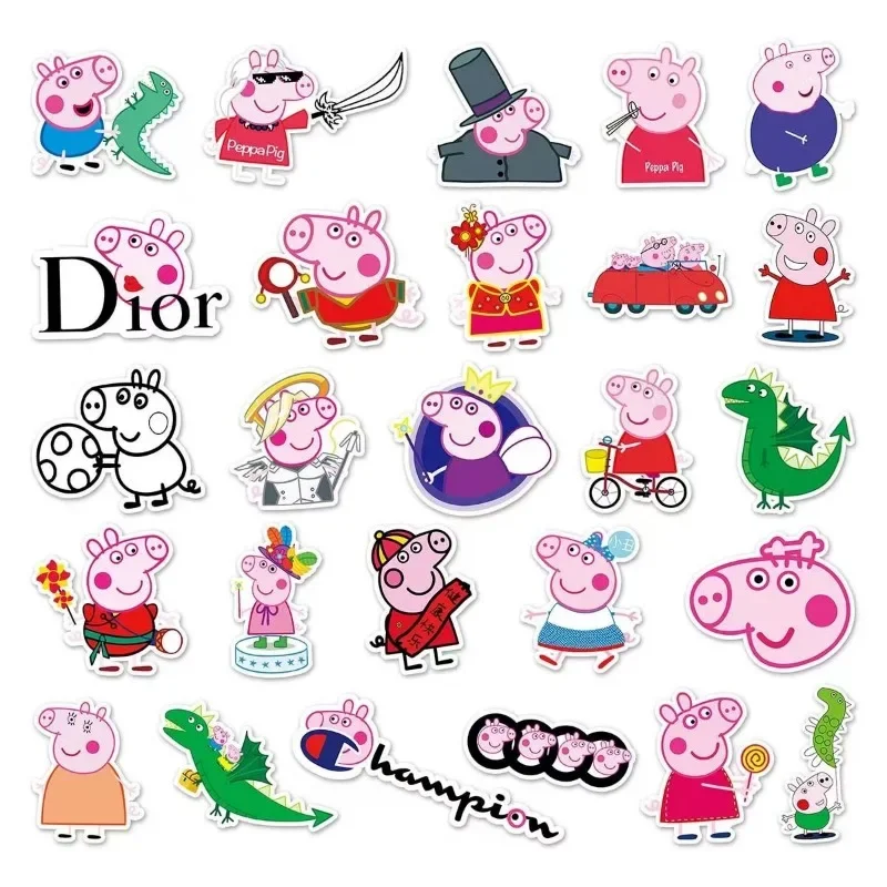 52pcs/set Peppa Pig Stickers Cute Pigs Cartoon Mobile Phone Water Cup Notebook Suitcase Waterproof Decorative Graffiti Sticker