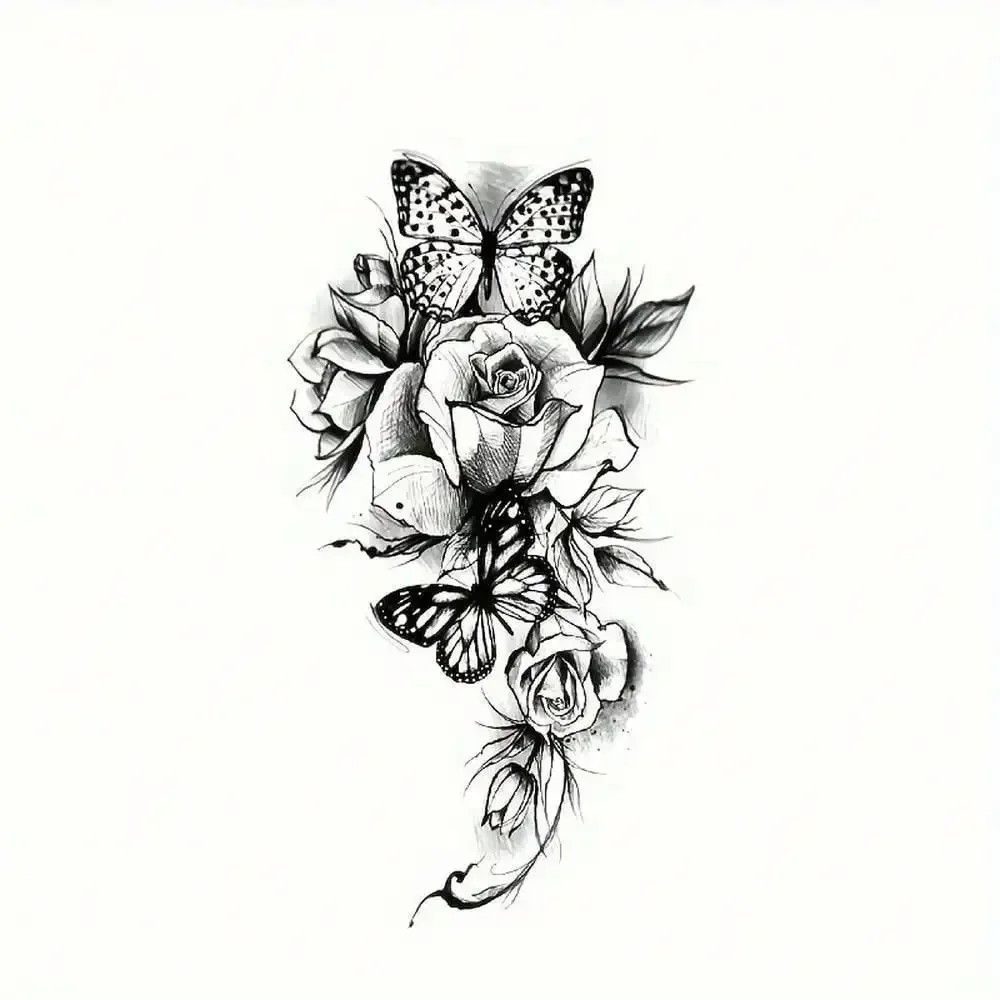 1 Sheet Of Vibrant Rose & Butterfly Pattern Temporary Tattoo Sticker - Waterproof, Long-Lasting, Realistic Design For Men And Women - Perfect Party Makeup Accessory For Daily Decor